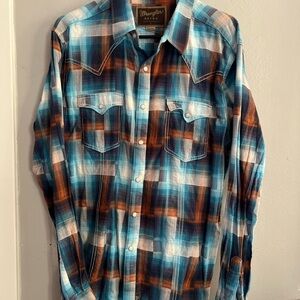 Wrangler Western Retro Men's Blue and Orange Pear Snap Shirt